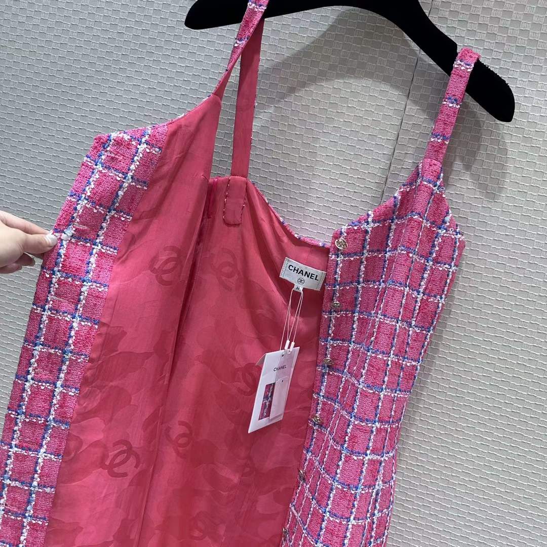 Chanel Women CC Dress Tweed Pink Blue White Ref. P76664 V68503 NU756