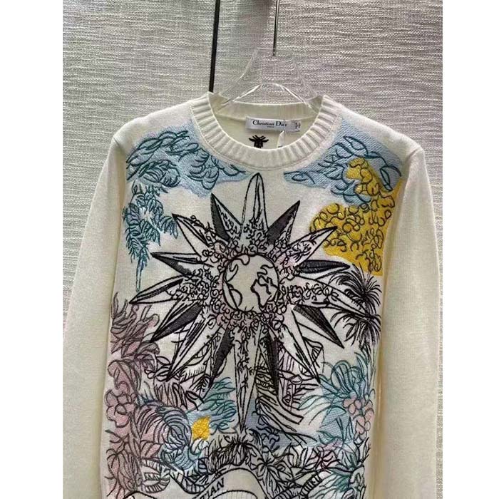 Dior Men CD Sweater Ecru Cashmere Knit Multicolor Rêve D’Infini Motif