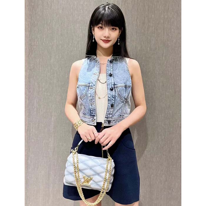 Louis Vuitton Women LV Sleeveless Velvet Accent Denim Jacket Cotton Blue 1AFEQ8