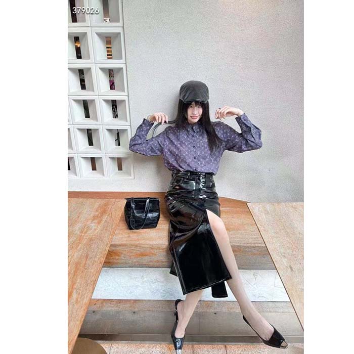 Louis Vuitton Women LV Monogram Cloud Shirt Silk Dark Grey Regular Fit