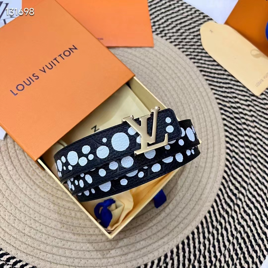 Louis Vuitton Unisex LV x YK LV Initiales 30 MM Reversible Infinity Dots Belt Black Leather
