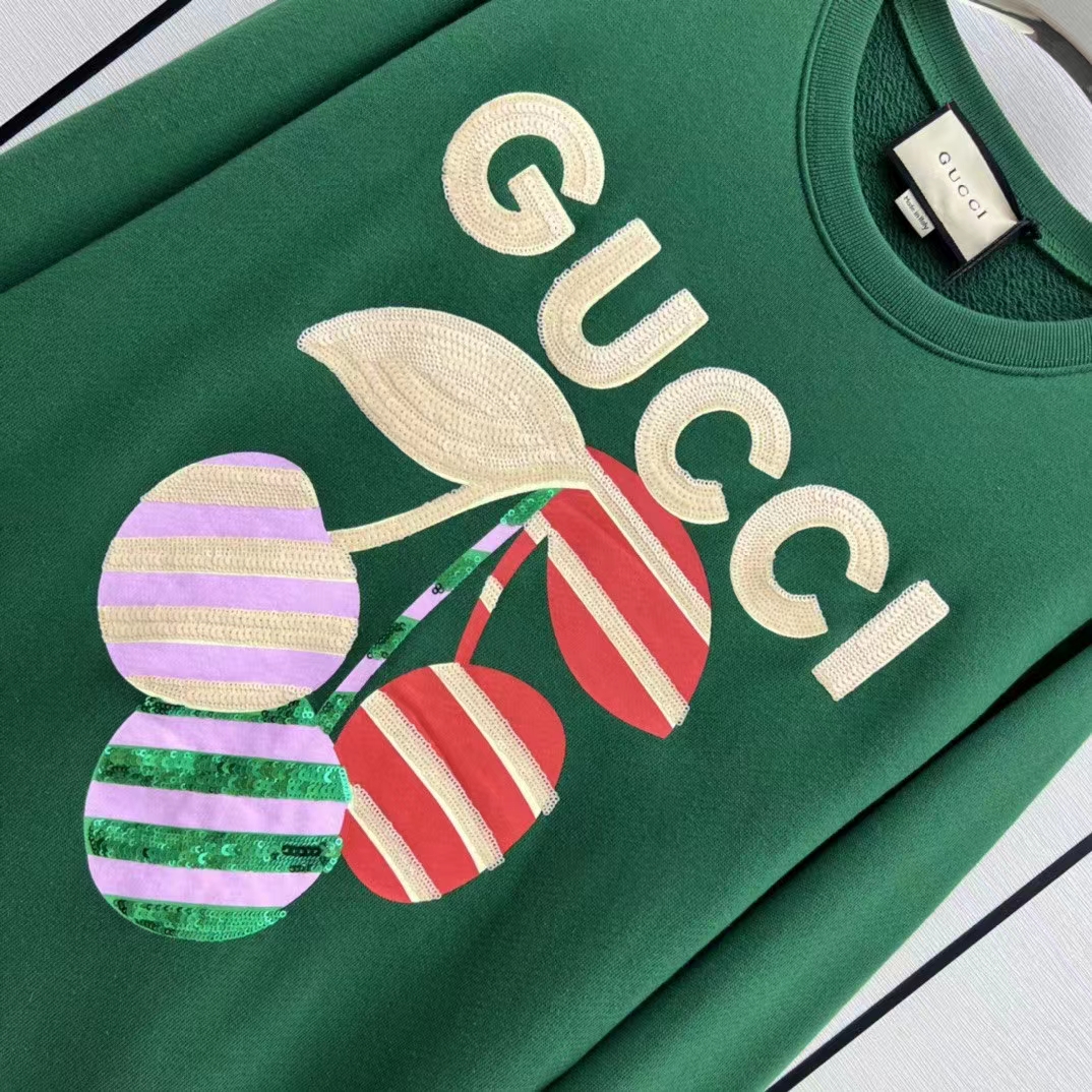 Gucci Men GG Cotton Jersey Sweatshirt Green Light Felted Crewneck Long Sleeves