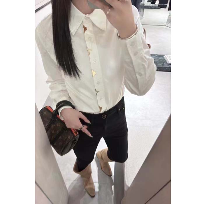 Louis Vuitton Women LV NIGHT Monogram Accent Shirt Cotton Polyamide Elastane Optical White