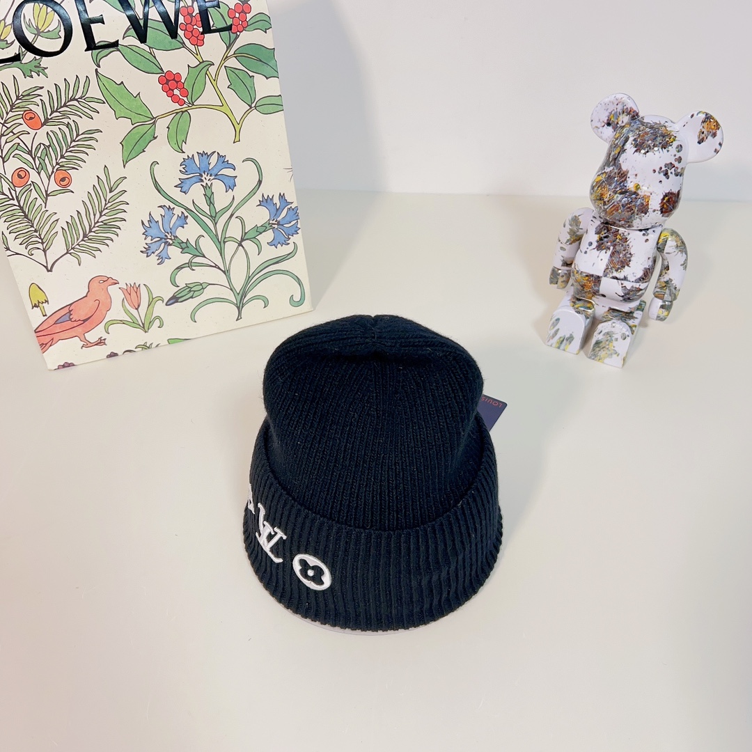 Louis Vuitton Unisex LV Headline Beanie Black Wool Monogram Flowers