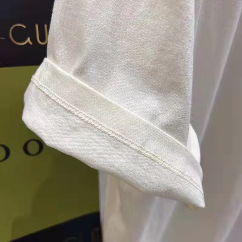 Gucci Women GG Tiger Cotton T-Shirt White Jersey Tiger Head Crewneck