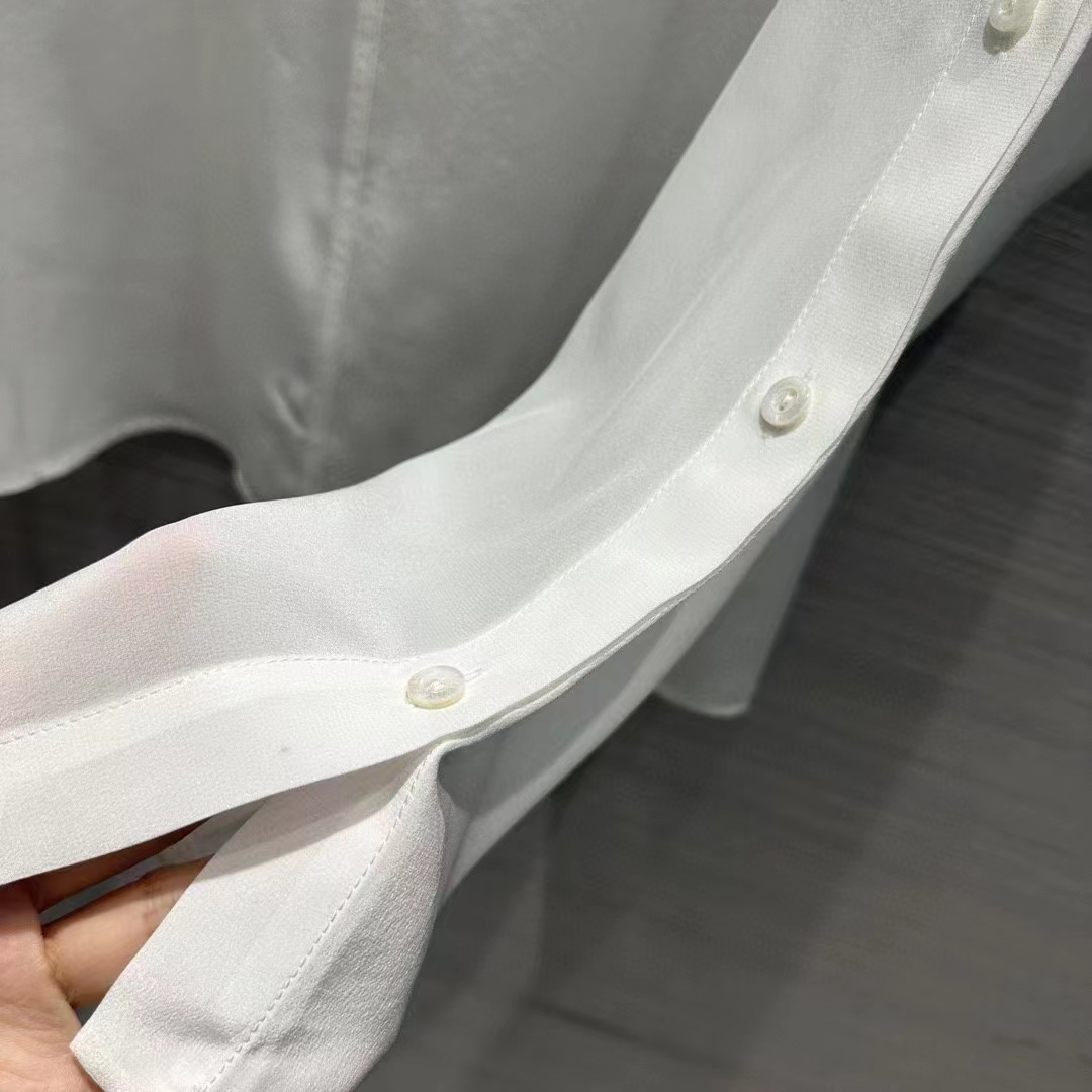 Louis Vuitton Women LV Monogram Lavaliere Button Sleeve Blouse White Silk Regular Fit