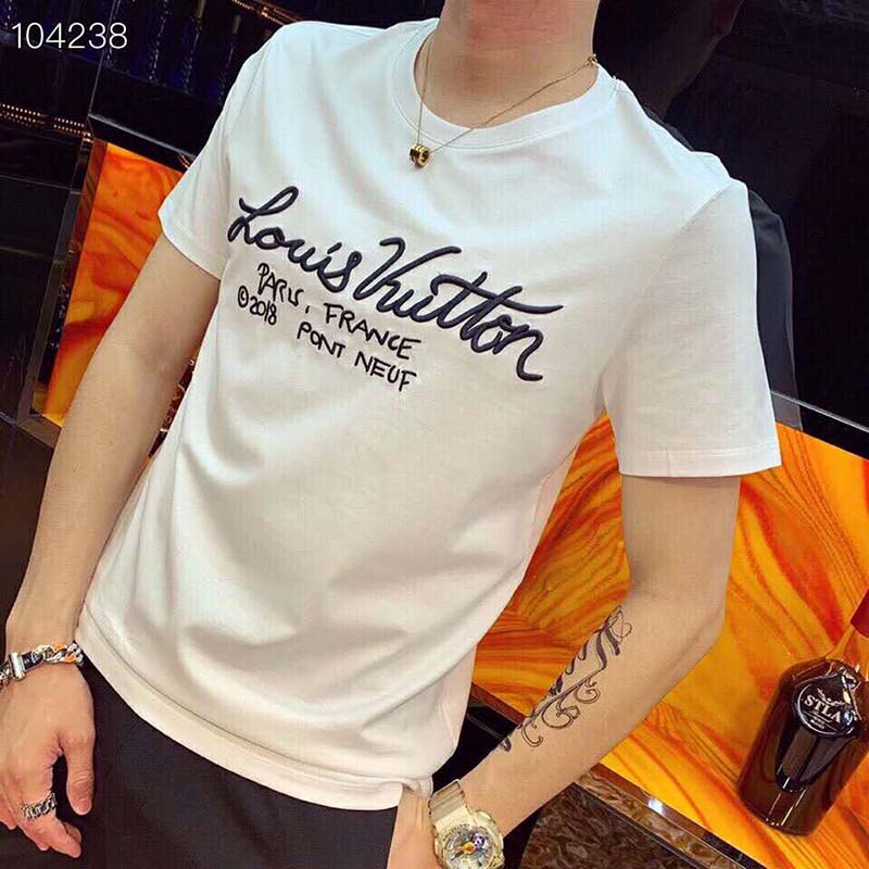 Louis Vuitton LV Men Pont Neuf Signature Print & Embroidery T-Shirt
