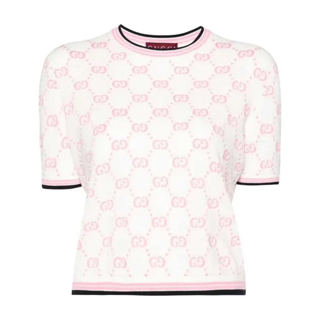 Gucci Women Cotton Crewneck Top with GG Intarsia 788766XKD1R9487