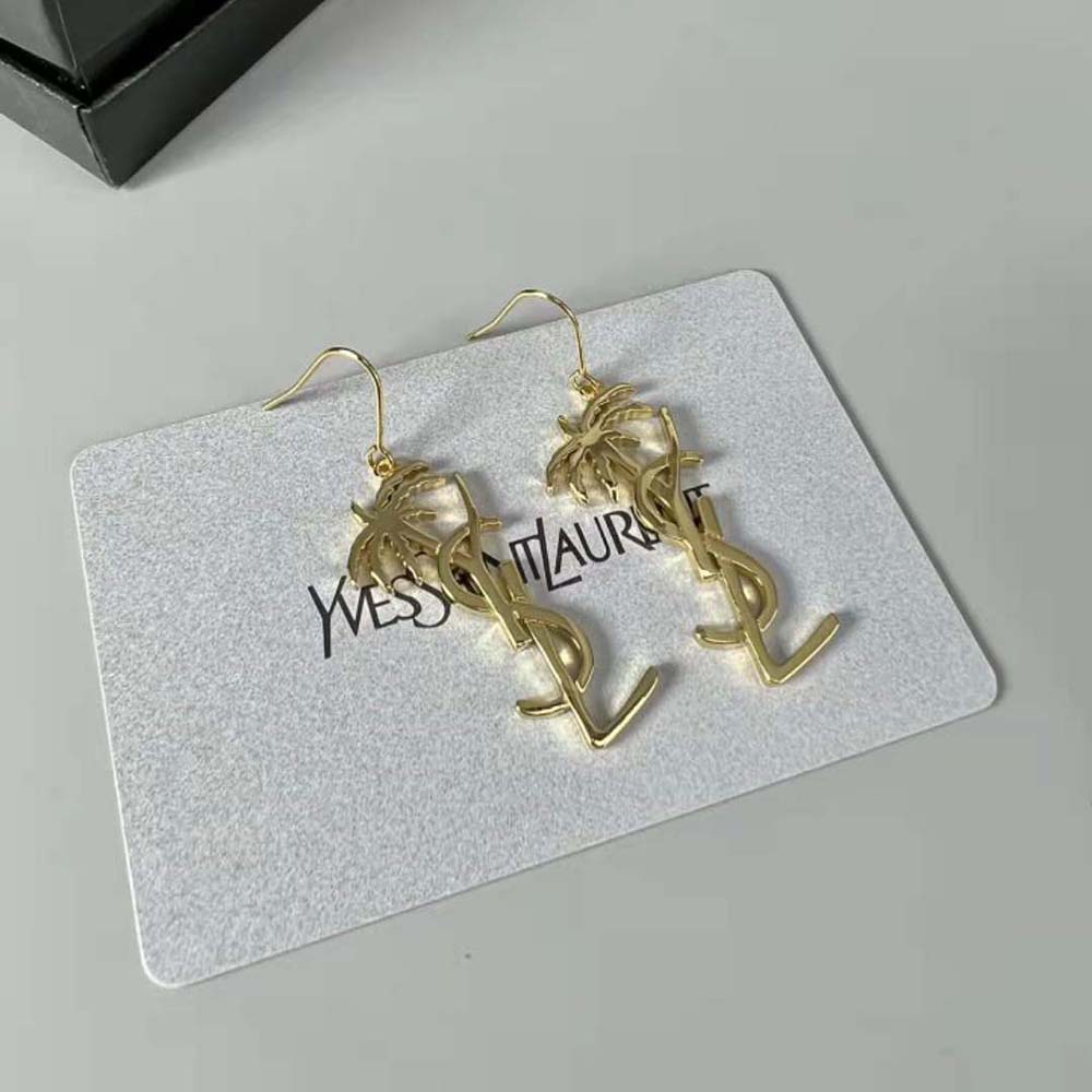 Saint Laurent YSL Women Monogram Palm Earrings in Metal-Gold