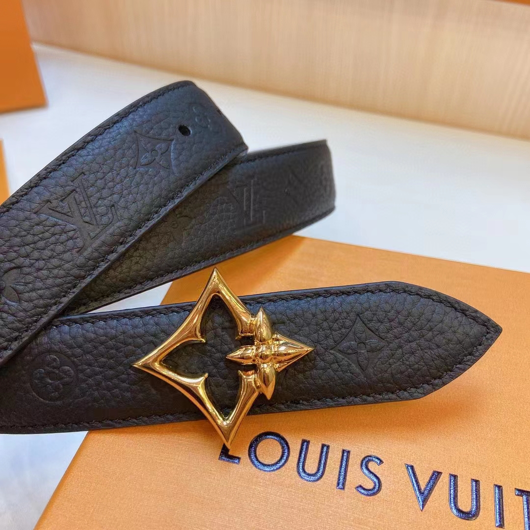Louis Vuitton Unisex LV Flowergram 30 MM Reversible Belt Monogram Canvas Black Empreinte Leather