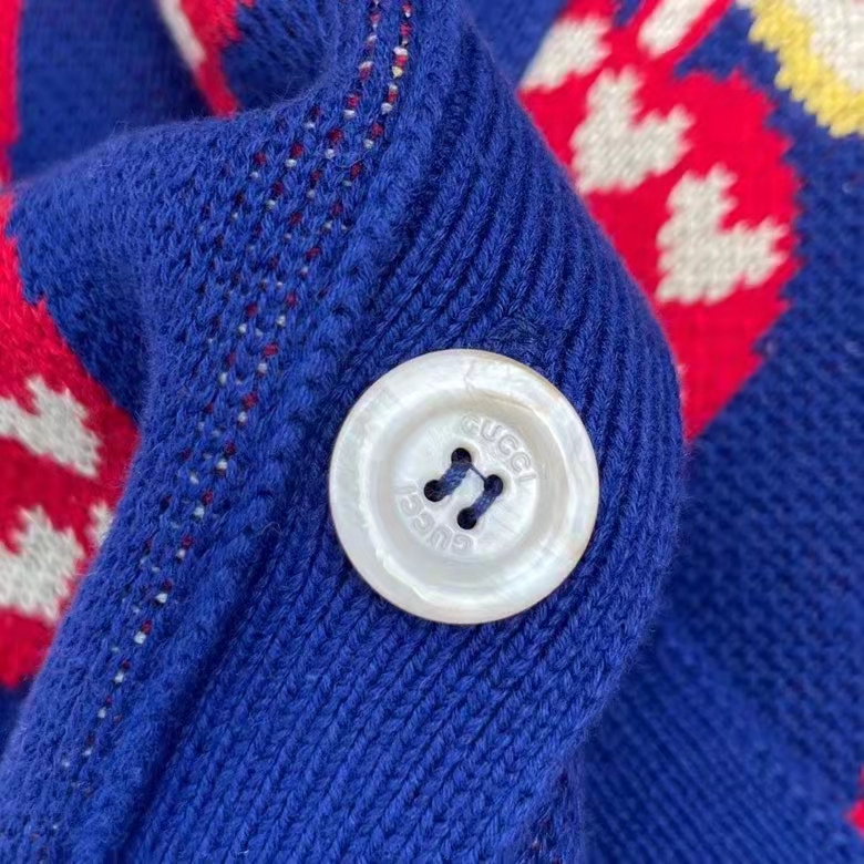 Gucci Women GG Les Pommes Cotton Cardigan Dark Blue Red Apple Knit Cotton Jacquard