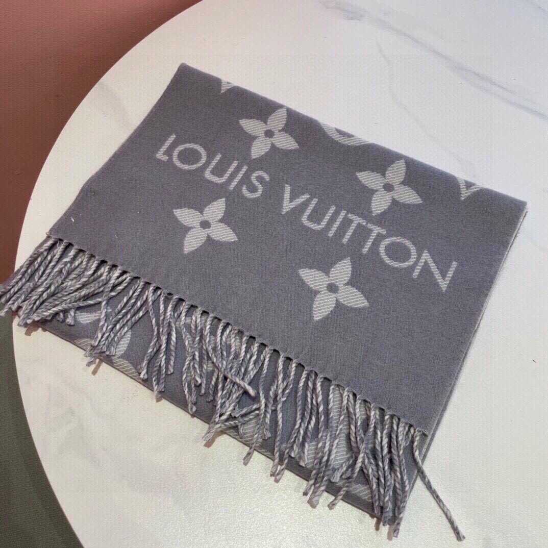 Louis Vuitton LV Unisex Essential Scarf Grey Wool Jacquard Weave Monogram Pattern