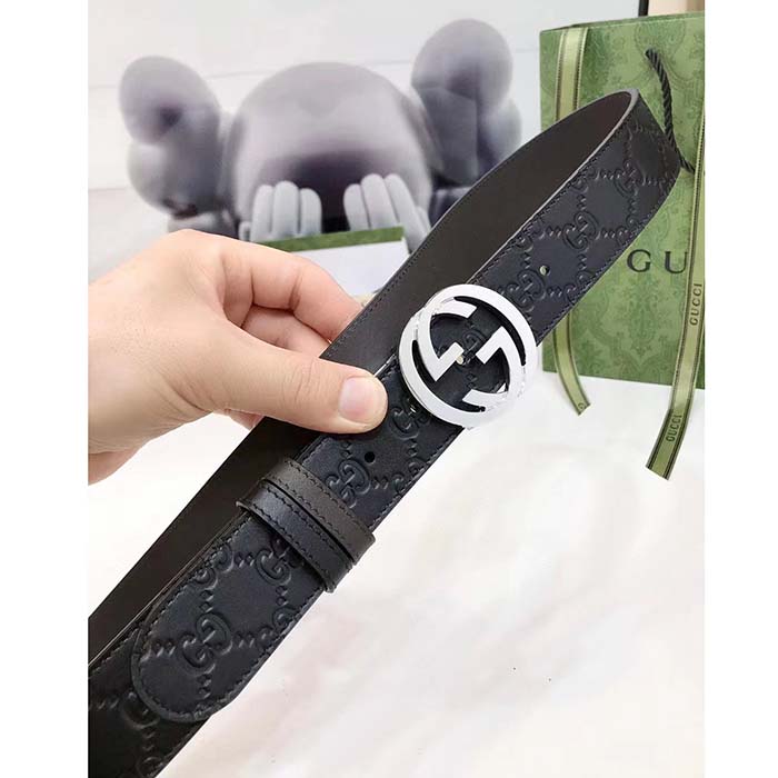 Gucci Unisex GG Reversible Gucci Signature Belt Black Leather Reverses To Brown Leather