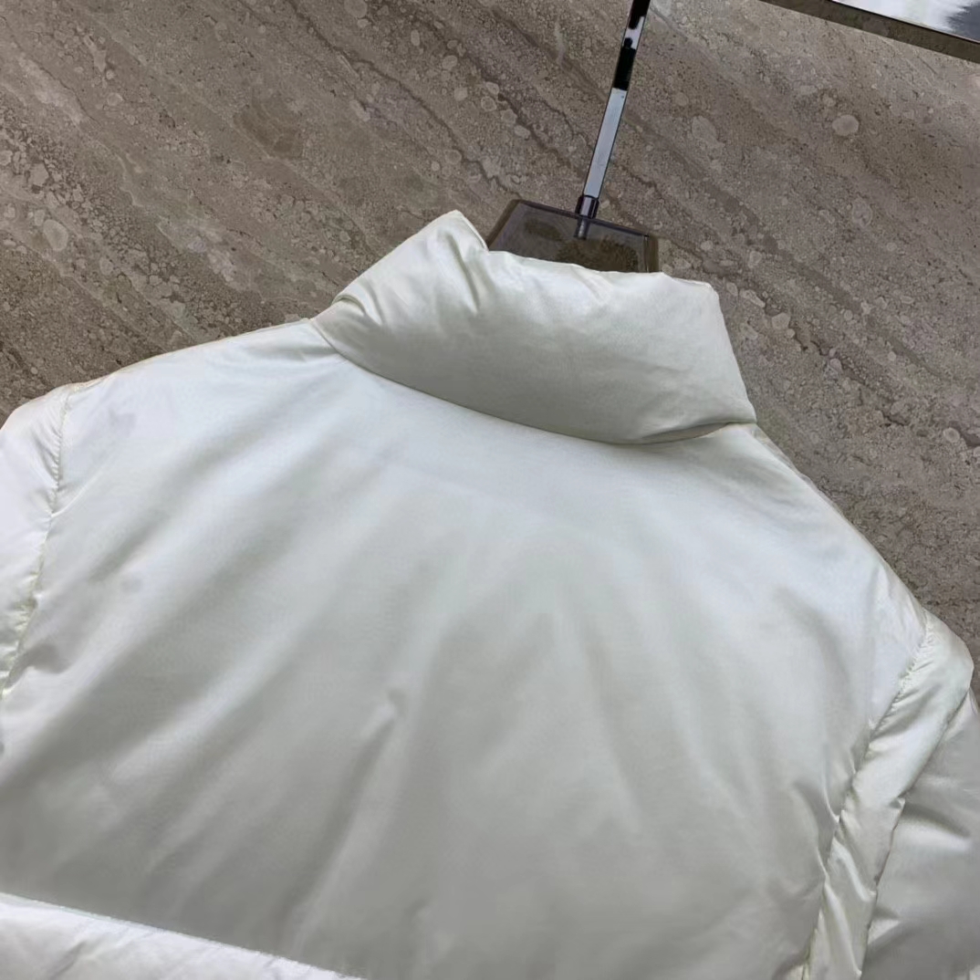 Gucci Women GG Padded Nylon Bomber Jacket Web White Goose Down Detachable Sleeves High Neck