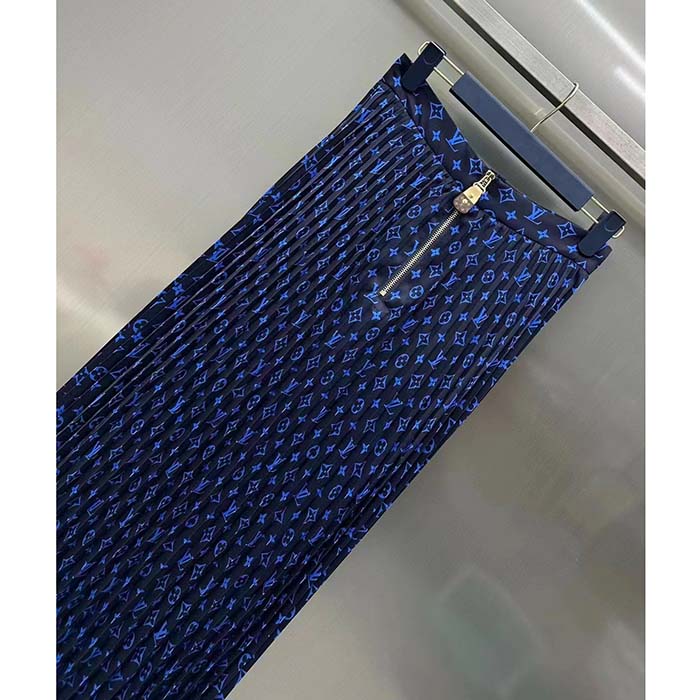Louis Vuitton LV Women LV Monogram Silk Pleated Skirt Silk Navy