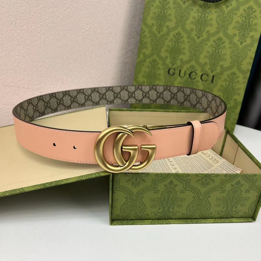 Gucci Unisex GG Marmont Reversible Belt Double G Buckle 3 CM Width Beige Leather