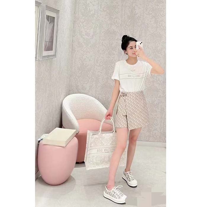 Dior CD Women Skort Pink Technical Taffeta Jacquard Dior Oblique Motif