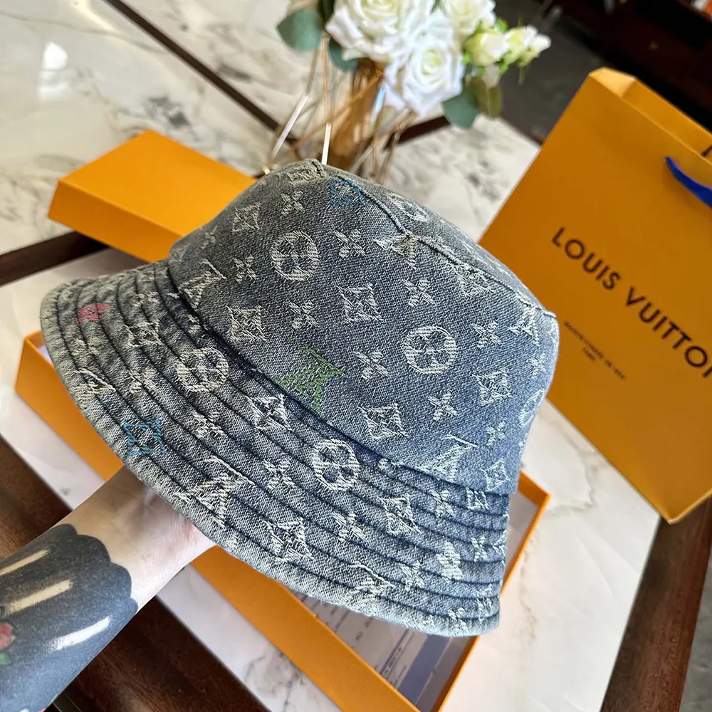 Louis Vuitton Unisex Denim Bucket Hat with Cotton-Blue