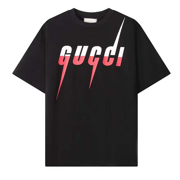 Gucci Women GG T-Shirt Gucci Blade Print Black Cotton Jersey Crewneck