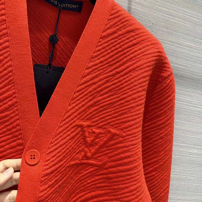 Louis Vuitton Women Wool Cardigan Regular Fit LV Epi XL Knitted Motif Red Certified Merino