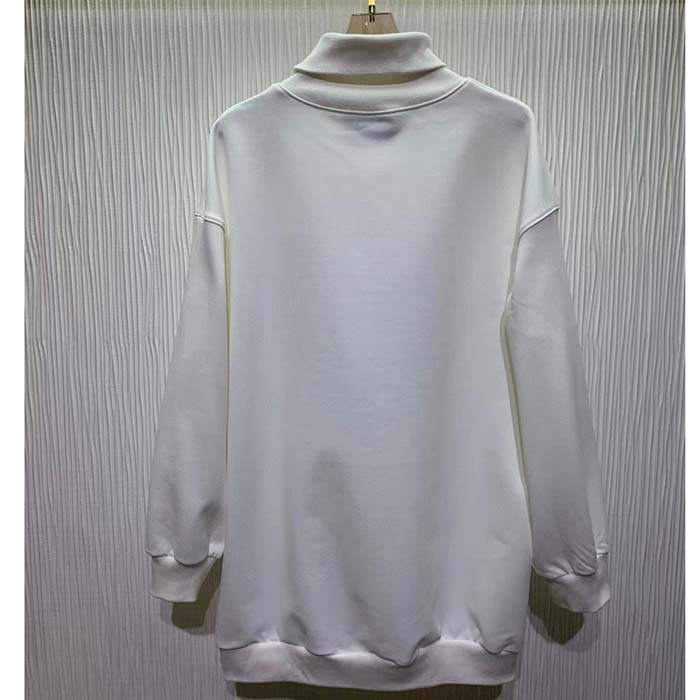 Gucci GG Women Jersey Sweatshirt Embroidery White Cotton Turtleneck Dropped Shoulder
