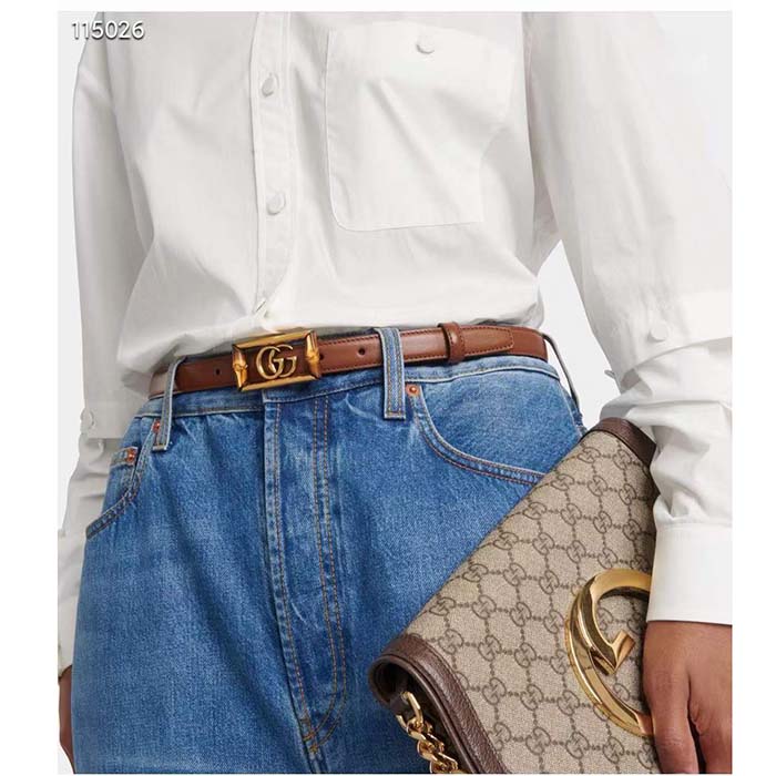 Gucci Unisex GG Belt Double G Buckle Bamboo Cuir Leather 1.8 CM Width