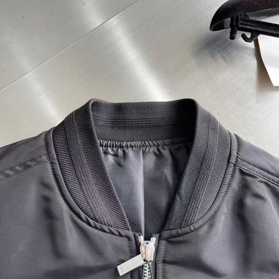 Dior Men CD Bomber Jacket Black Ottoman Cotton Blend Piped Side Pockets Ribbed Cuffs Hem