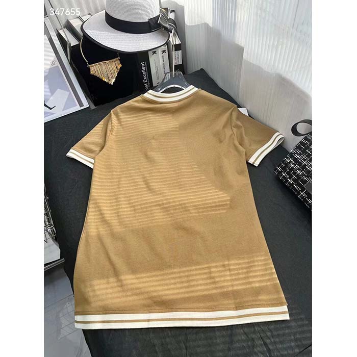 Gucci Women GG Adidas x Gucci Cotton T-Shirt Camel Jersey Trefoil Print Crewneck