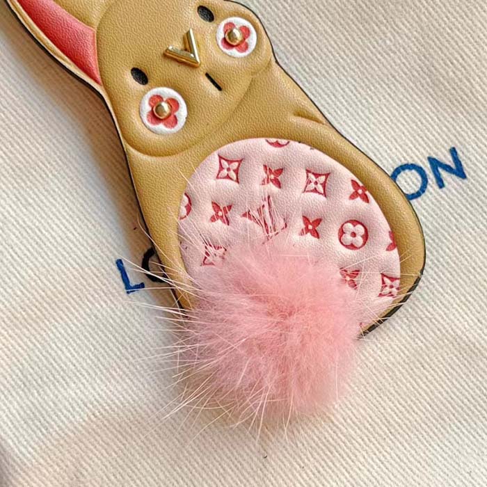 Louis Vuitton Unisex LV Bunny Key Holder Brown Pink Leather Canvas Mink