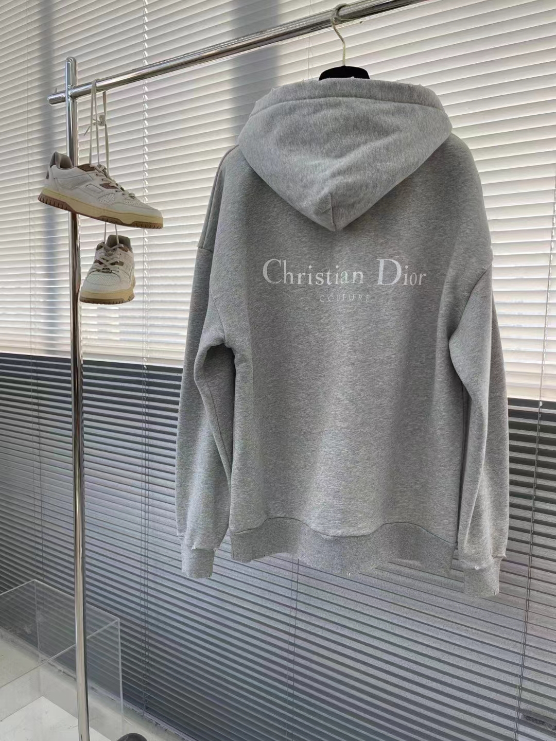 Dior Men CD Christian Dior Couture Hooded Sweatshirt Gray Cotton Fleece Dévoré Effect
