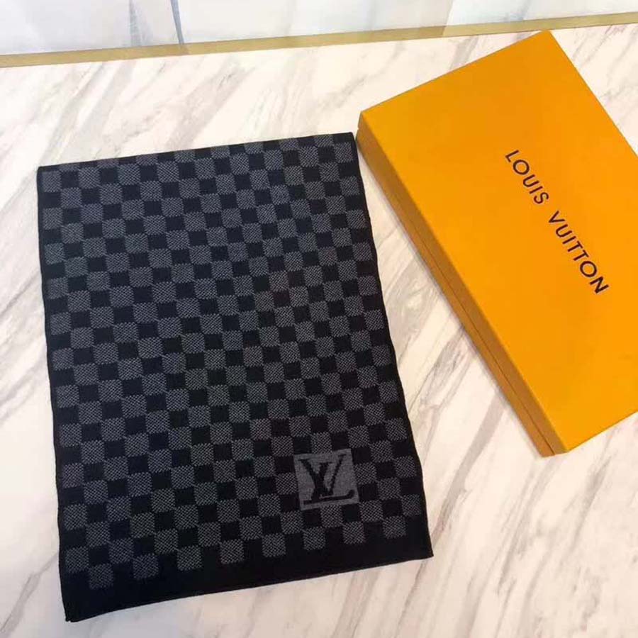 Louis Vuitton LV Men Petit Damier Scarf NM Wool-Black