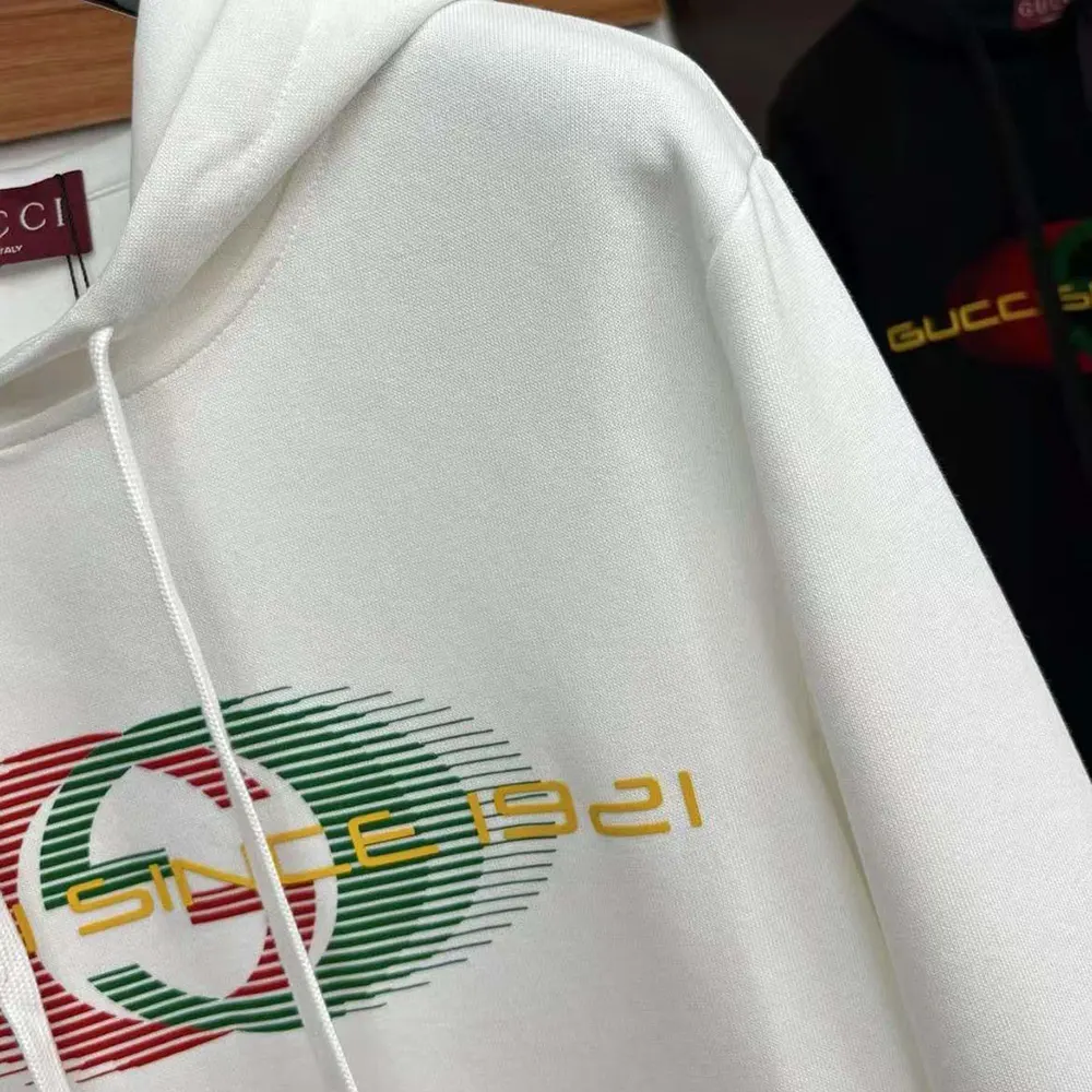 Gucci Men Printed Cotton Jersey Hooded Sweatshirt-White