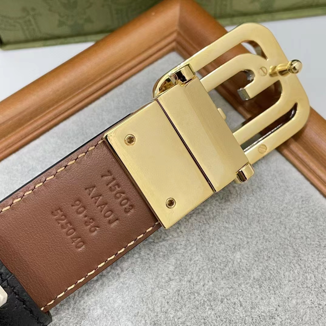 Gucci GG Unisex Belt Squared Interlocking G Buckle Black Leather 30 MM Width