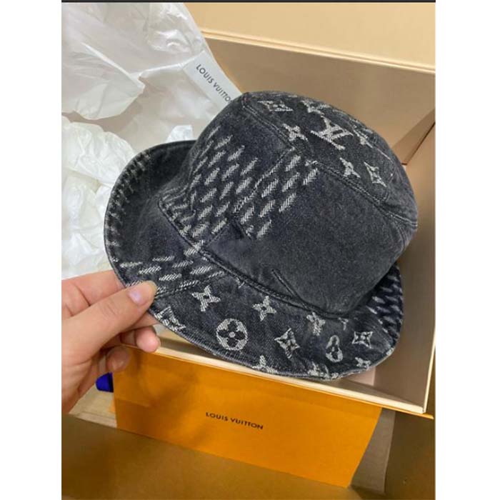 Louis Vuitton Unisex LV Monogram Jacquard Denim Bucket Hat Black Cotton