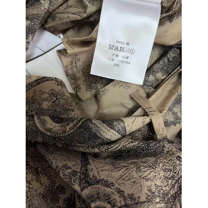 Dior Women CD Mid-Length Skirt White Navy Blue Toile De Jouy Cotton Muslin