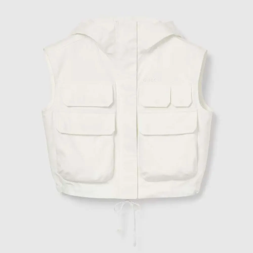 Gucci Women Light Cotton Canvas Gilet with Embroidery 826617 Z8B1S