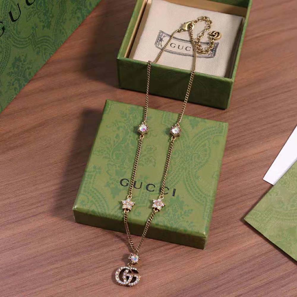 Gucci Women Double G Necklace with Crystals