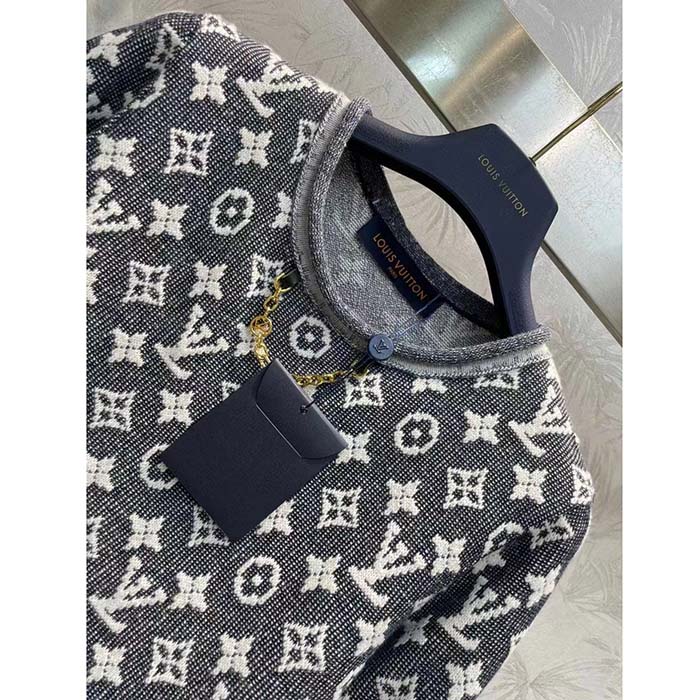 Louis Vuitton Women LV Monogram Jacquard Pullover Wool Cotton Grey Blue Regular Fit