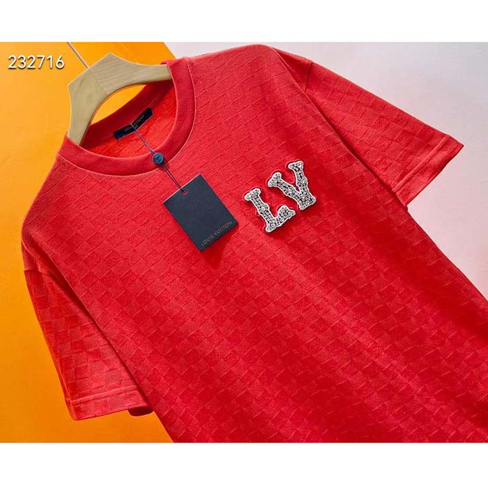 Louis Vuitton Women Cotton Pique T-Shirt Embroidered LV Patch Red Regular Fit 1AFJEC