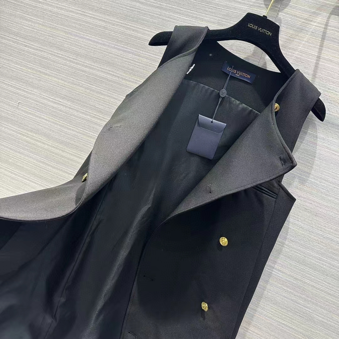 Louis Vuitton Women LV Double-Breasted Satin Dress Black 1AFFOM