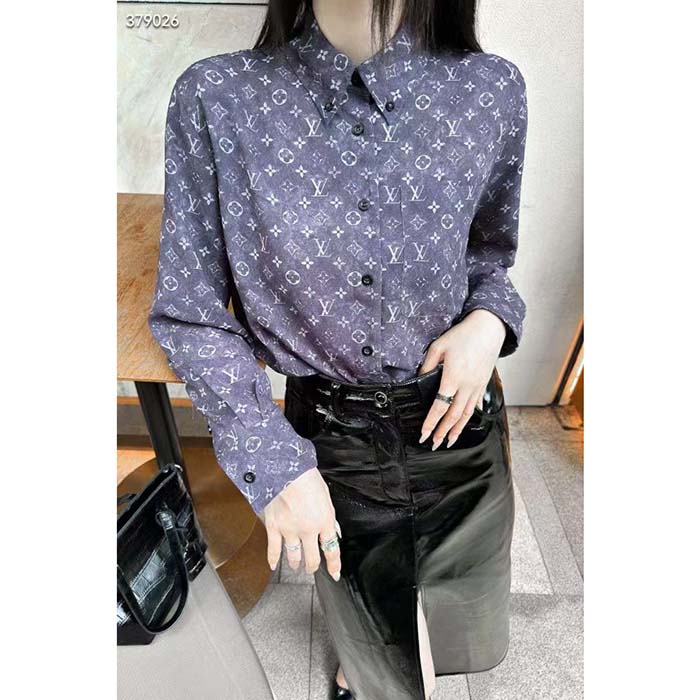 Louis Vuitton Women LV Monogram Cloud Shirt Silk Dark Grey Regular Fit