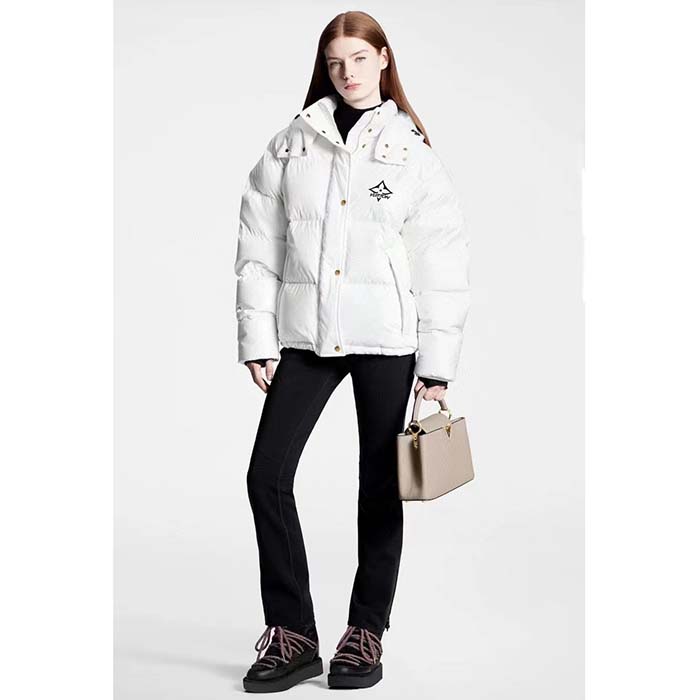 Louis Vuitton Women LV SKI Glossy Nylon Puffer Jacket Polyamide White