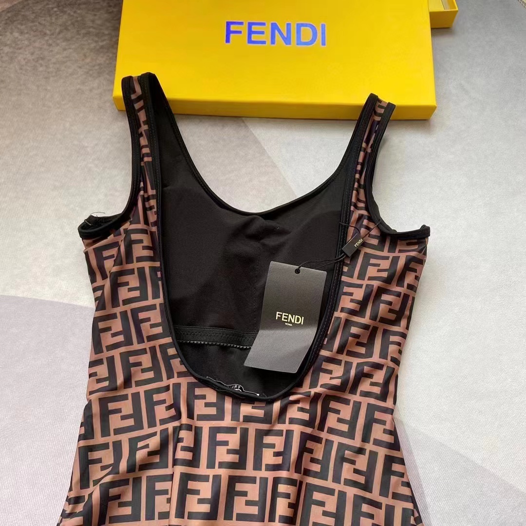 Fendi Women FF Swimsuit Brown Lycra Swimsuit