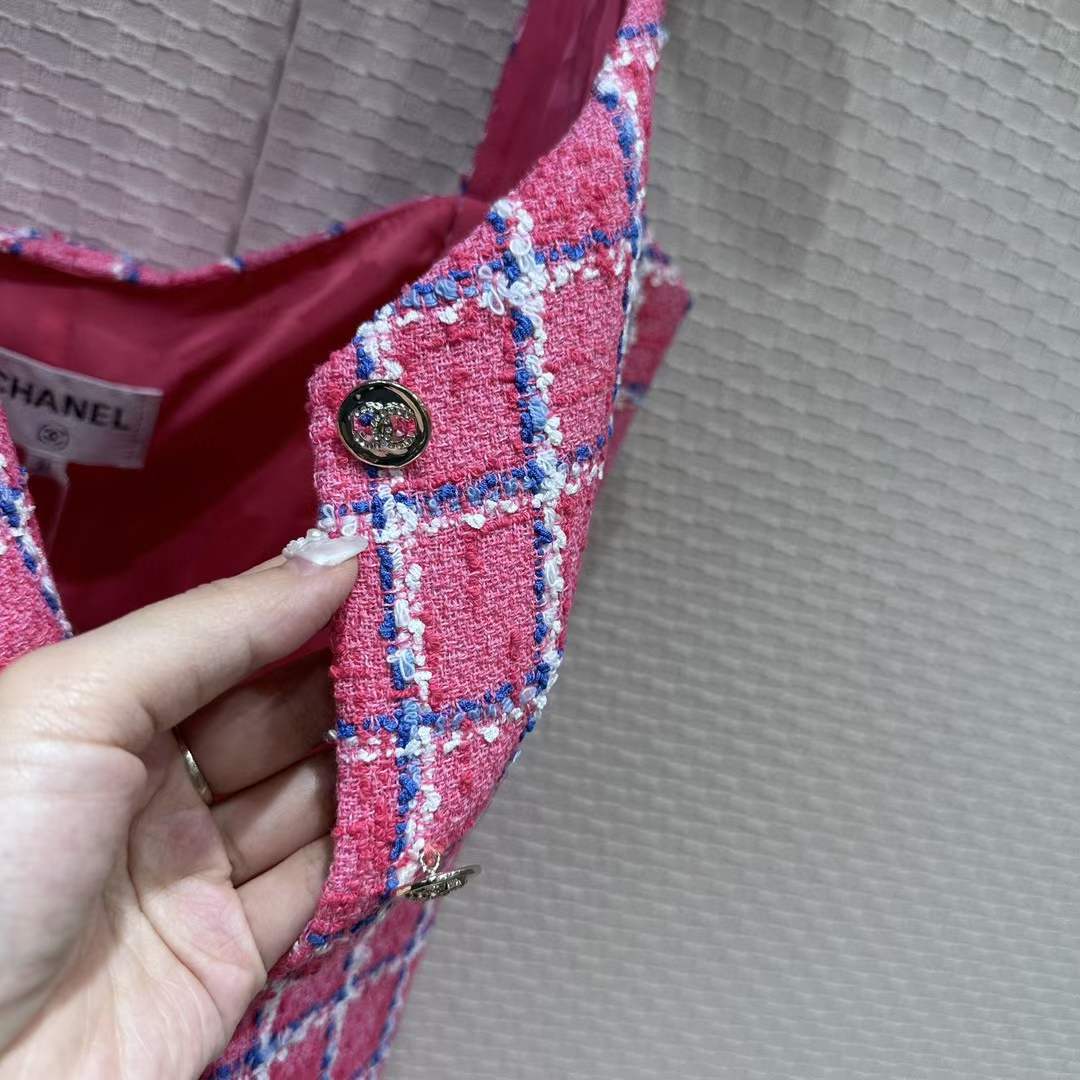 Chanel Women CC Dress Tweed Pink Blue White Ref. P76664 V68503 NU756