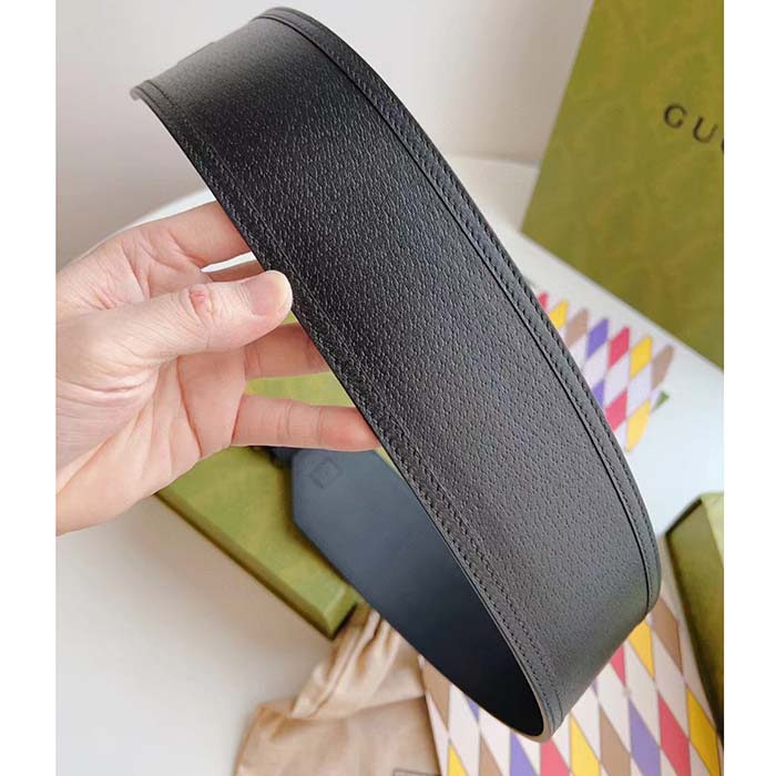 Gucci Unisex GG Marmont Wide Belt Black Leather Double G 6.9 CM Width