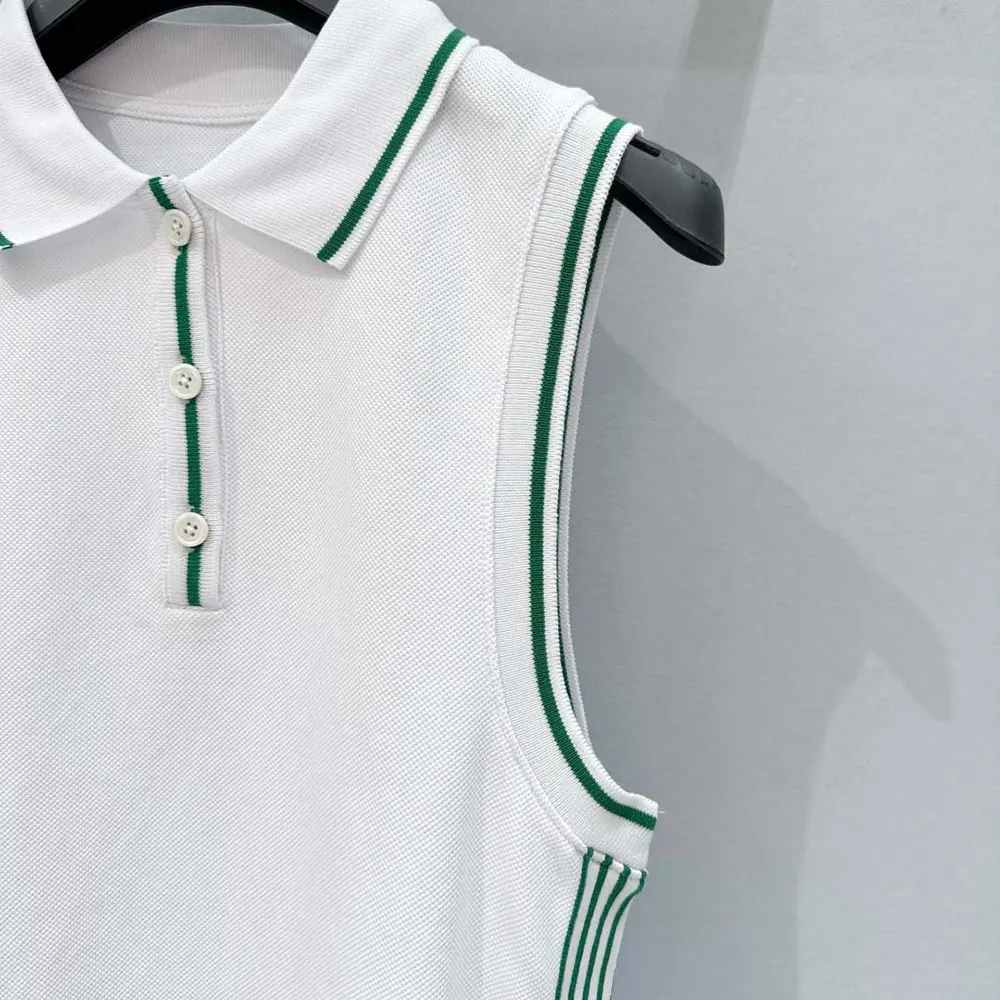 Dior Women Vibe Sleeveless Polo Shirt White Cotton Jersey with Pine Green Dior Graphique Motif