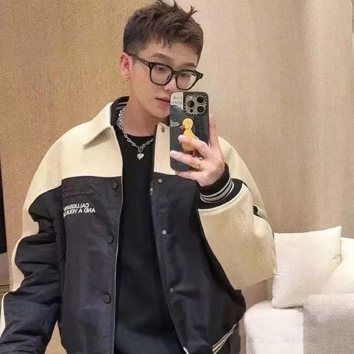 Louis Vuitton Men LV Leather And Nylon Blouson Regular Fit Embossed Vuitton Signature Calf