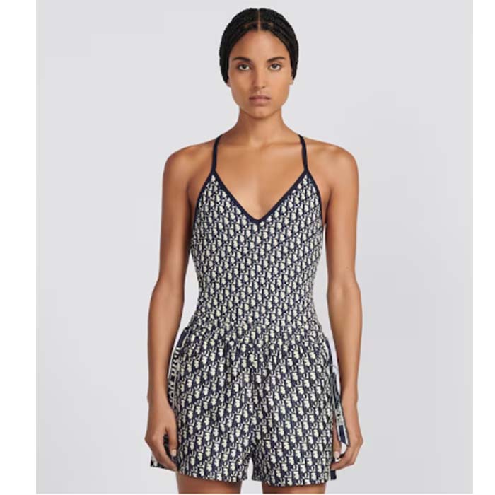 Dior Women CD Essentials Shorts Blue Technical Taffeta Jacquard with Dior Oblique Motif