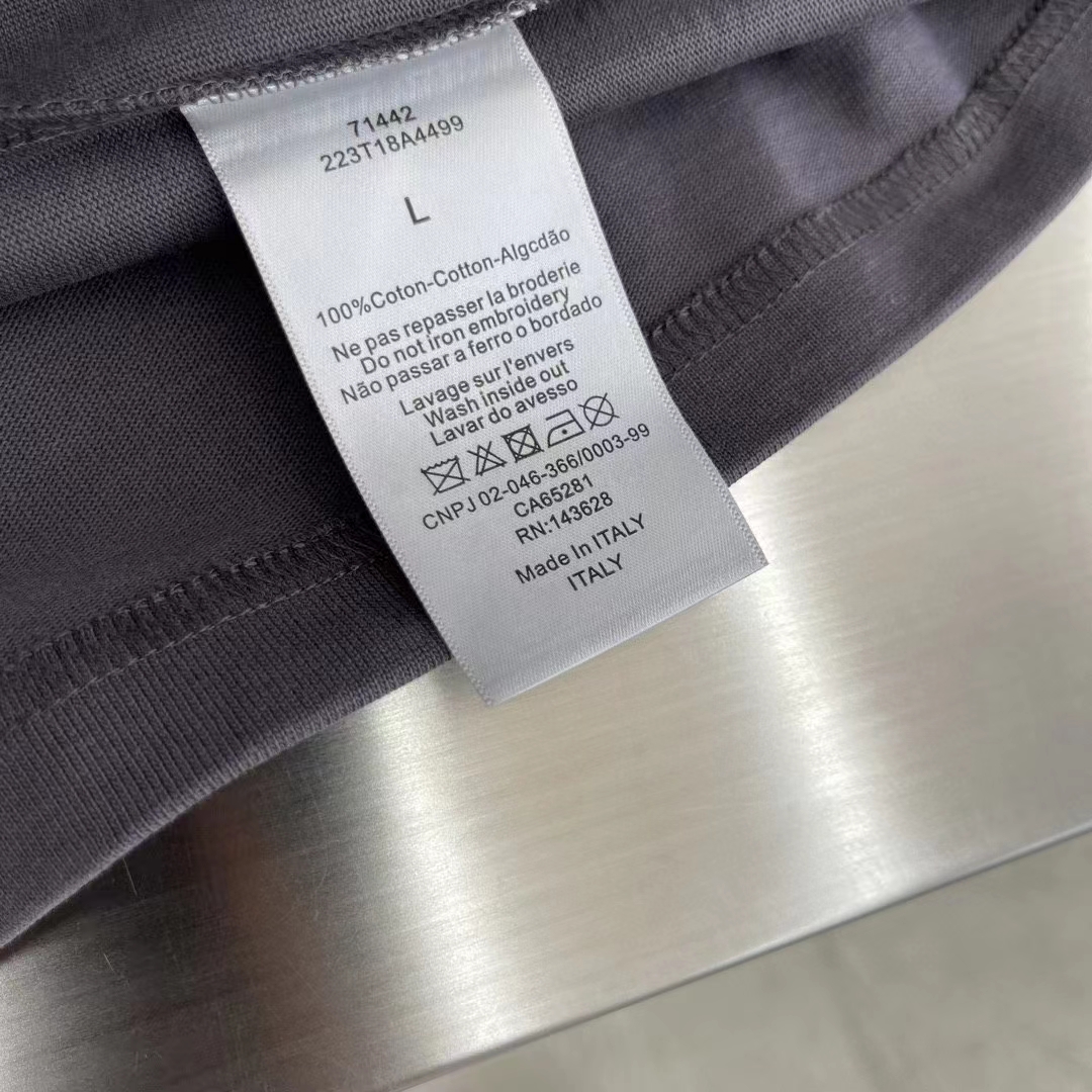Dior Men CD Relaxed-Fit T-Shirt Gray Slub Cotton Jersey Ribbed Crew Neck