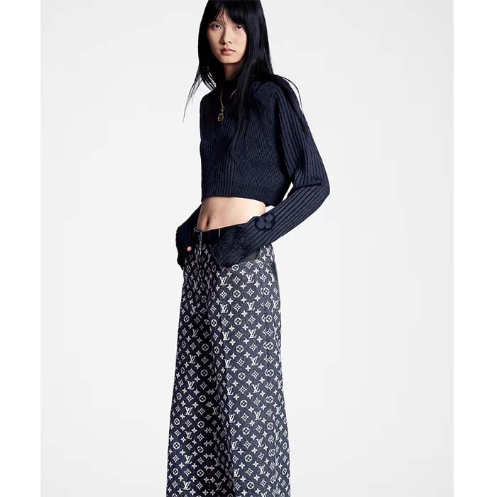 Louis Vuitton Women LV Monogram Denim Bootcut Jeans Cotton Navy